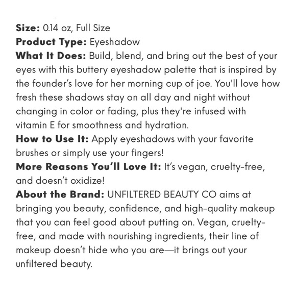 NEW Unfiltered Beauty Co. Wake Up Call Quad Eyeshadow Palette Full Size .14oz - Picture 9 of 9